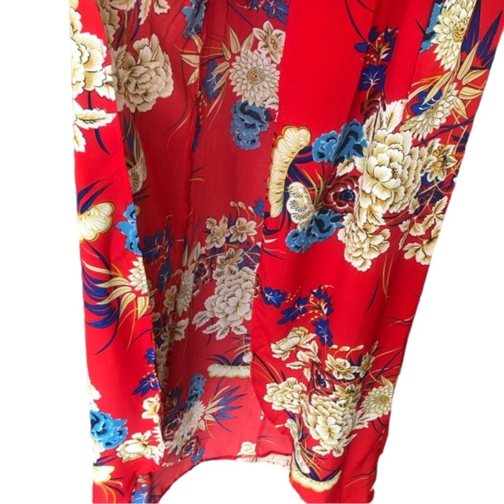 NWT Pretty Little Thing Red Floral Print Kimono Maxi Dress - Picture 7 of 16